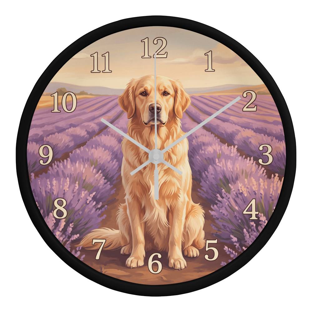 Golden Retriever Wooden Clock – "Lavender Fields" Wall Clock