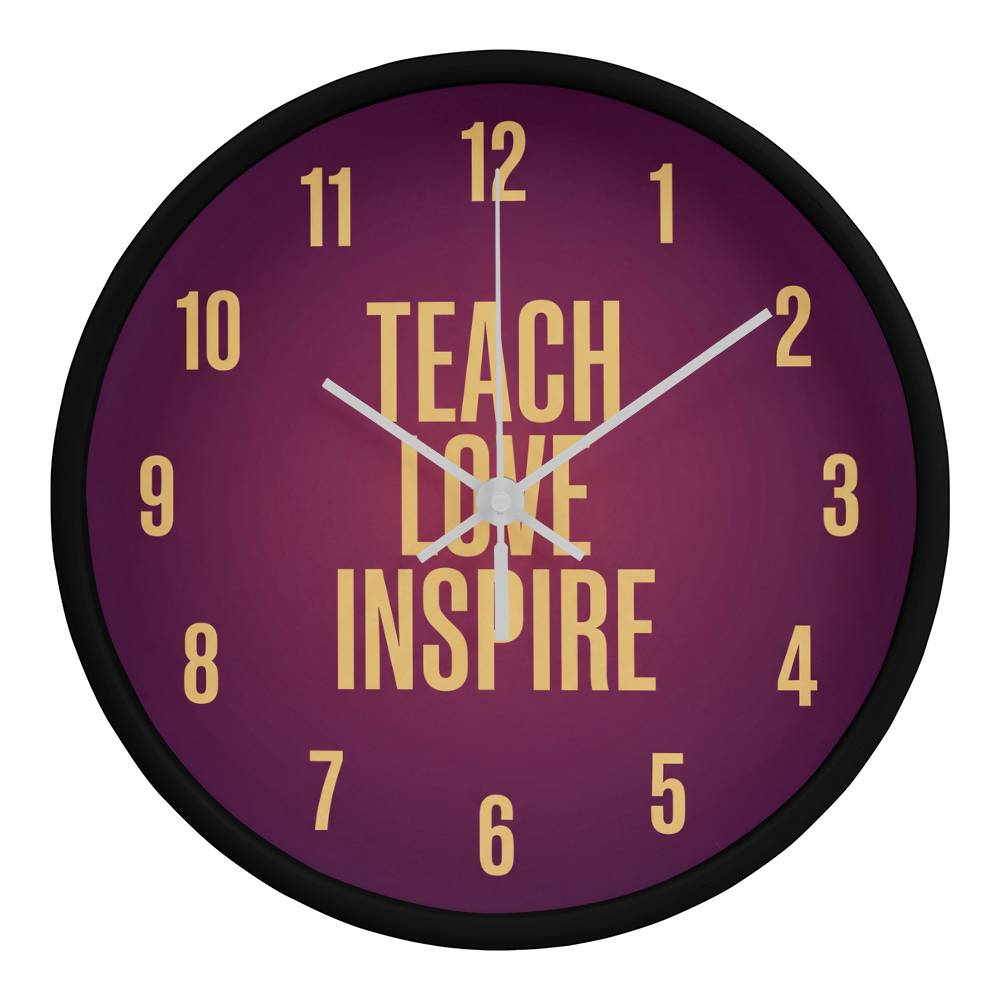 Teacher Wooden Clock – "Teach Love Inspire" Bold Gold Wall Clock