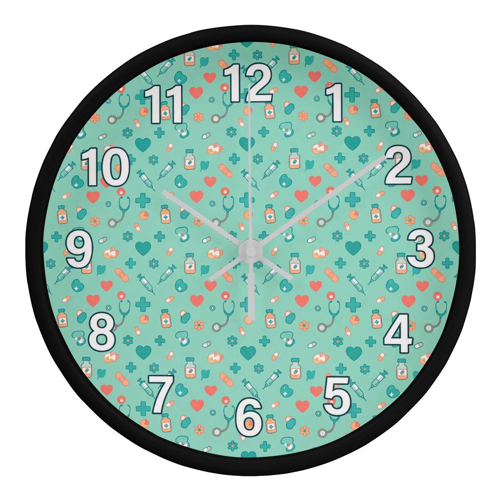 Nurse Wooden Clock – Medical Icons Pattern Wall Clock