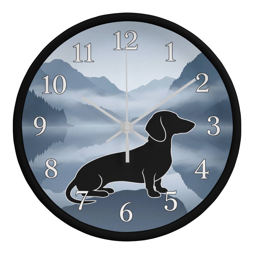 Dachshund Wooden Clock – "Misty Mountains" Wall Clock