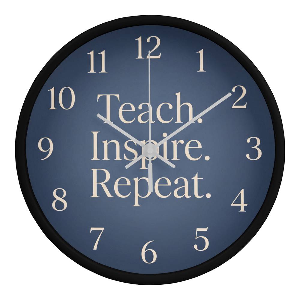 Teacher Wooden Clock – "Teach. Inspire. Repeat." Navy Wall Clock