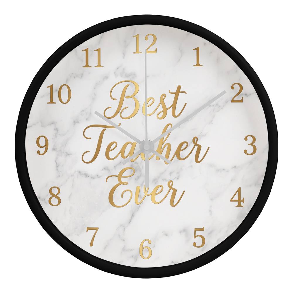 Teacher Wooden Clock – "Best Teacher Ever" Marble Gold Wall Clock