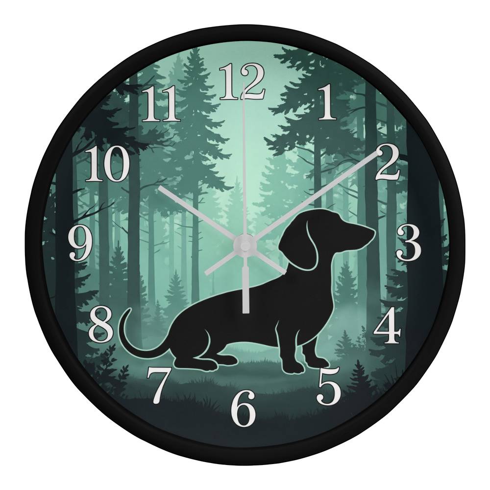 Dachshund Wooden Clock – "Pine Forest Silhouette" Wall Clock