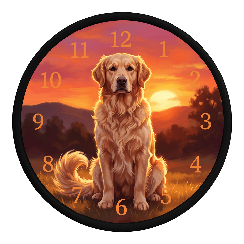 Golden Retriever Wooden Clock – "Sunset Meadow" Wall Clock