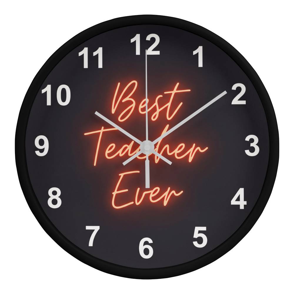 Teacher Wooden Clock – "Best Teacher Ever" Neon Wall Clock