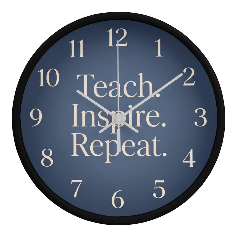 Teacher Wooden Clock – "Teach. Inspire. Repeat." Navy Wall Clock