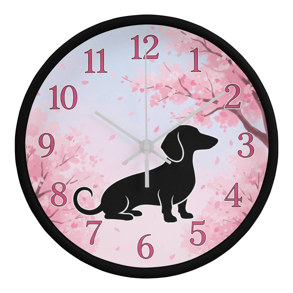 Dachshund Wooden Clock – "Blossom Silhouette" Wall Clock