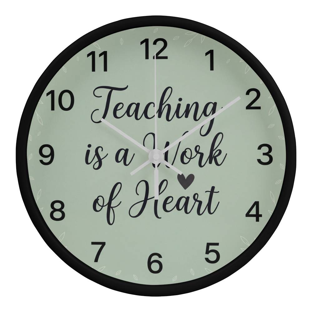 Teacher Wooden Clock – "Teaching is a Work of Heart" Sage Green Wall Clock