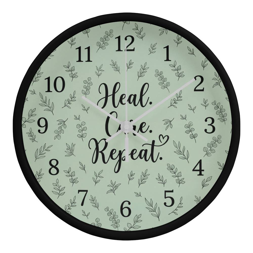 Nurse Wooden Clock – Heal Care Repeat Sage Green Wall Clock