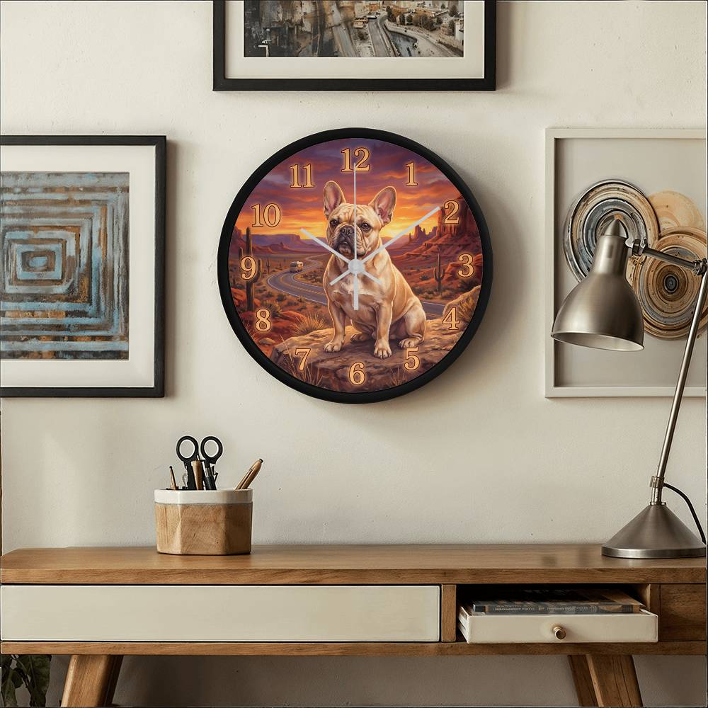 French Bulldog Wooden Clock – "Desert Sunset" Wall Clock