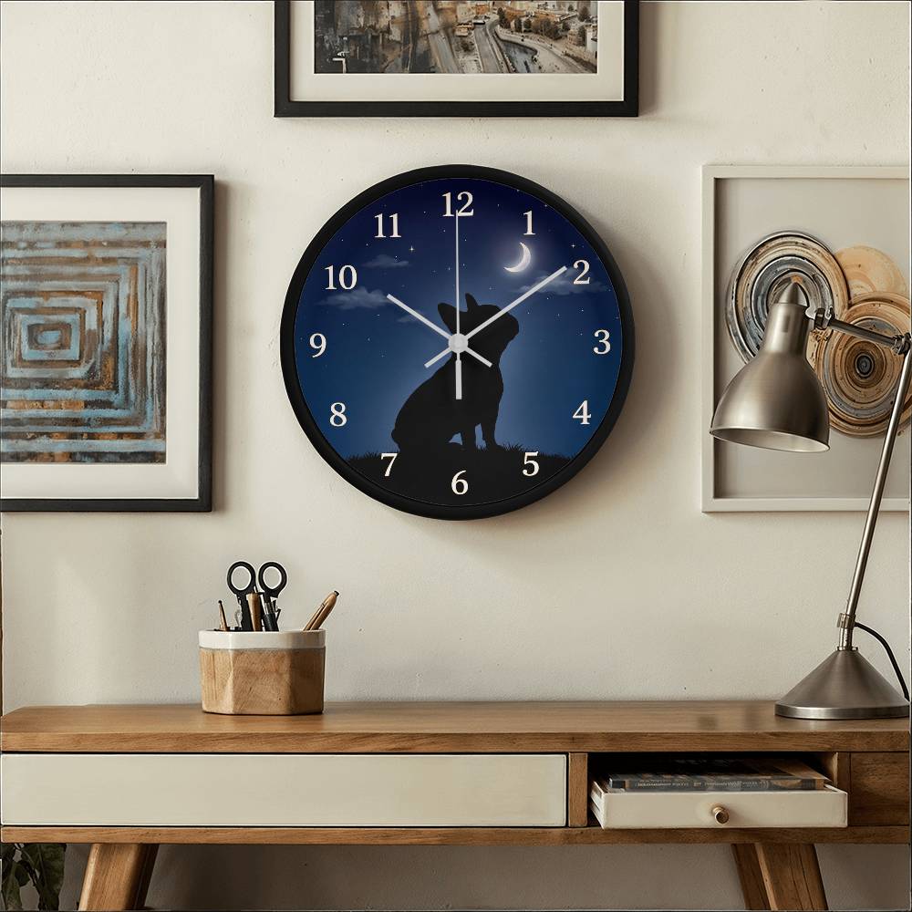 French Bulldog Wooden Clock – "Moonlit Gaze" Silhouette Wall Clock