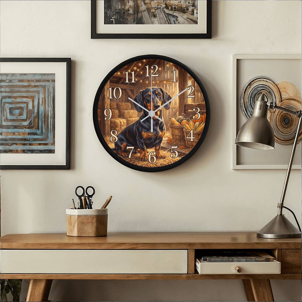 Dachshund Wooden Clock – "Rustic Barn" Wall Clock