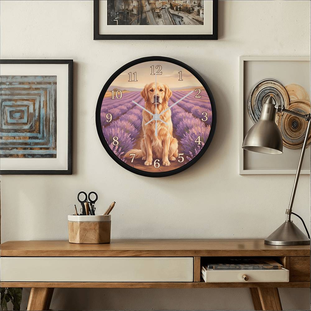 Golden Retriever Wooden Clock – "Lavender Fields" Wall Clock