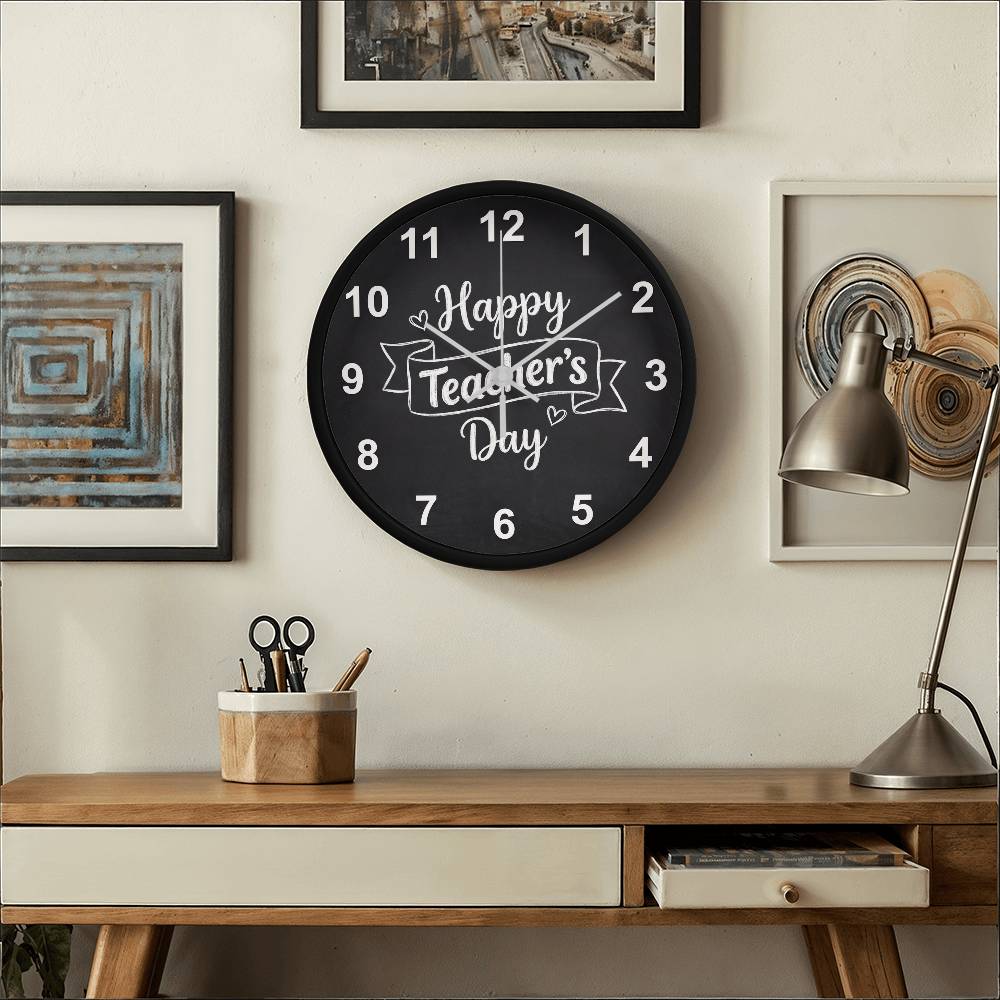 Teacher Wooden Clock – "Happy Teacher’s Day" Chalkboard Wall Clock