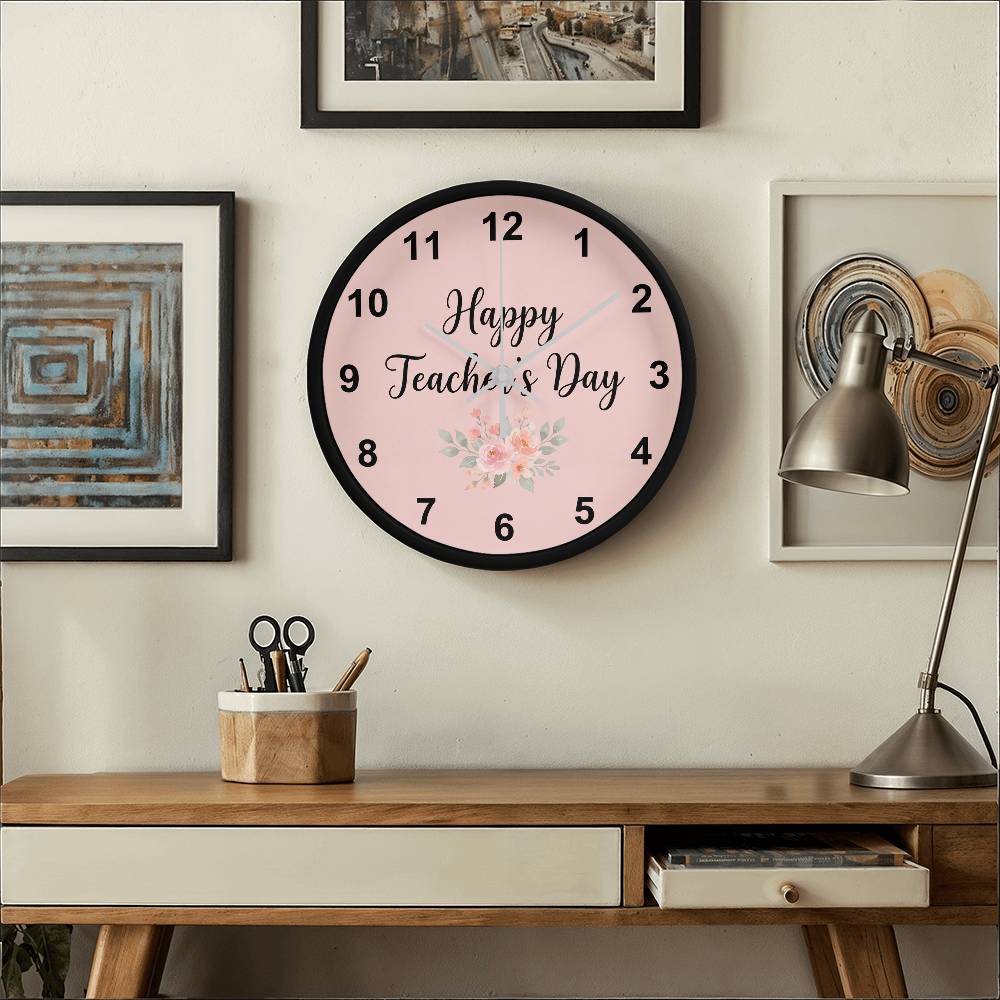 Teacher Wooden Clock – "Happy Teacher’s Day" Floral Wall Clock Gift