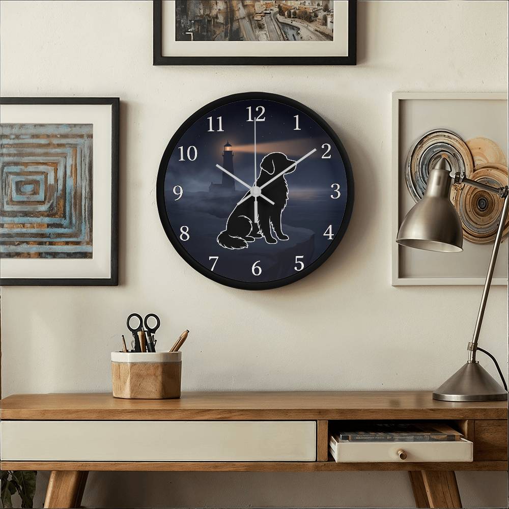 Golden Retriever Wooden Clock – "Cliffside Silhouette" Wall Clock