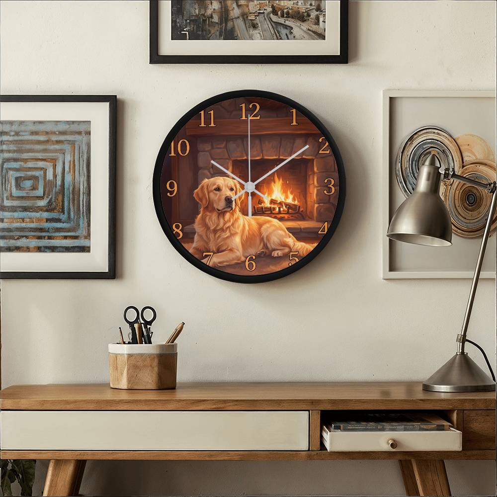 Golden Retriever Wooden Clock – "Hearthside Rest" Wall Clock