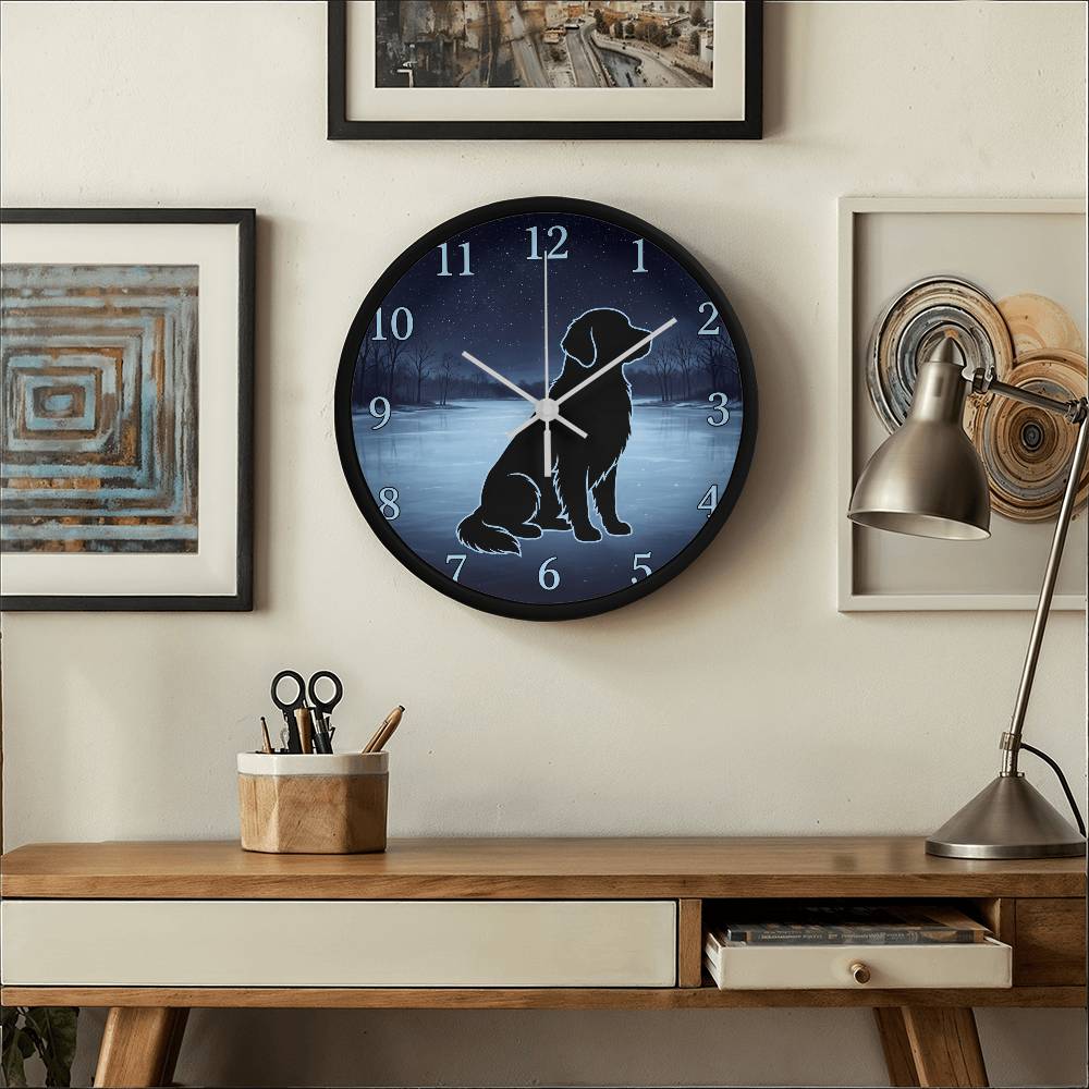 Golden Retriever Wooden Clock – "Frozen Lake Silhouette" Wall Clock