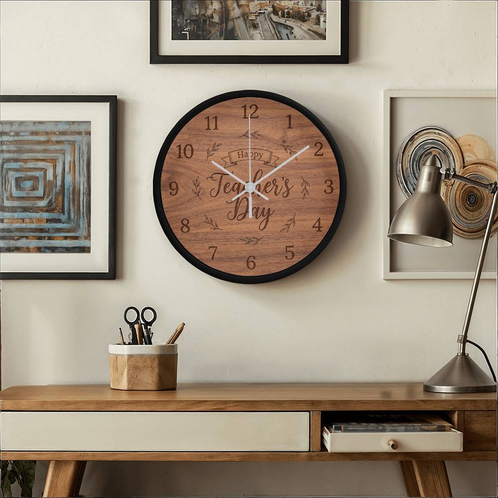 Teacher Wooden Clock – "Happy Teacher’s Day" Engraved Wood Wall Clock