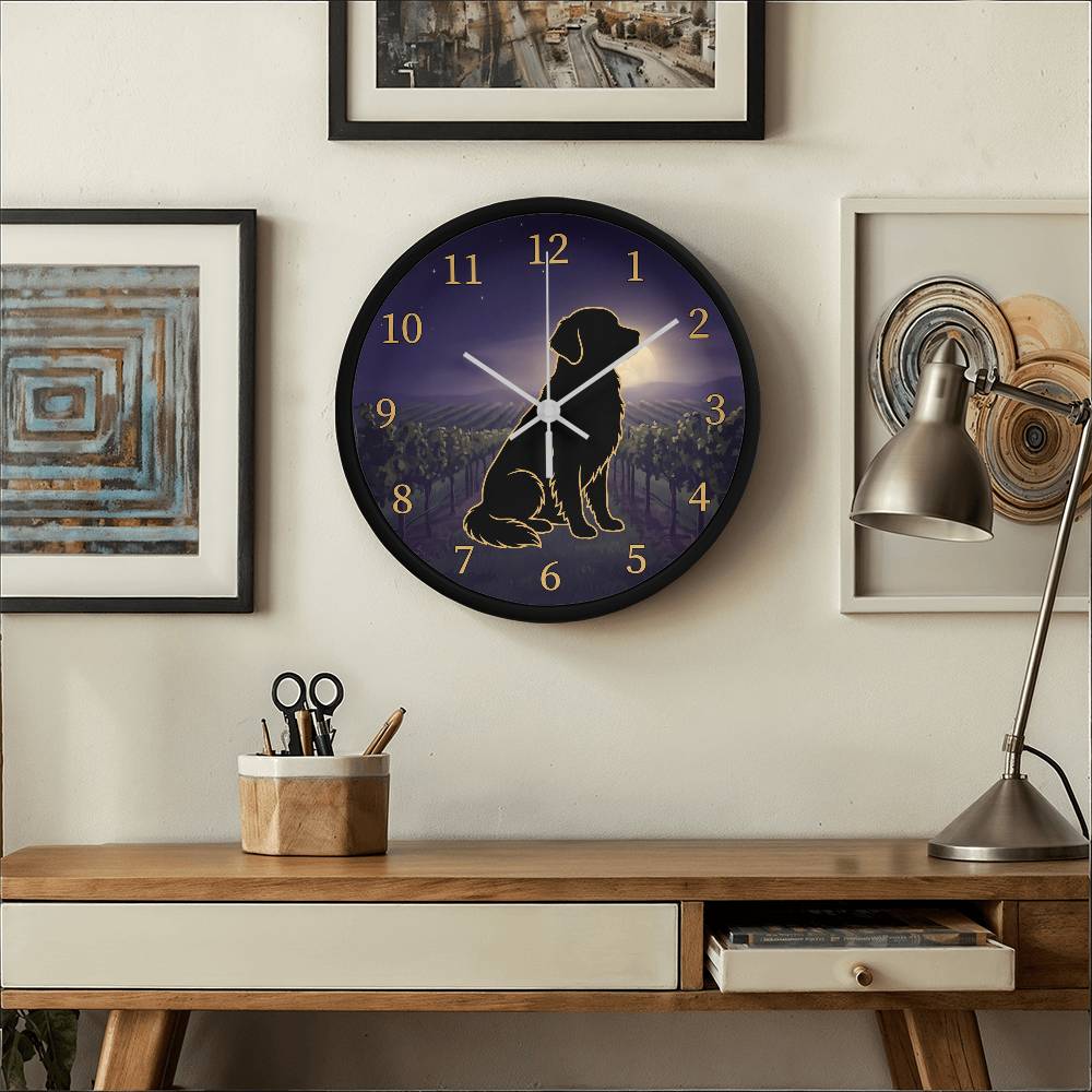 Golden Retriever Wooden Clock – "Vineyard Moonlight" Wall Clock