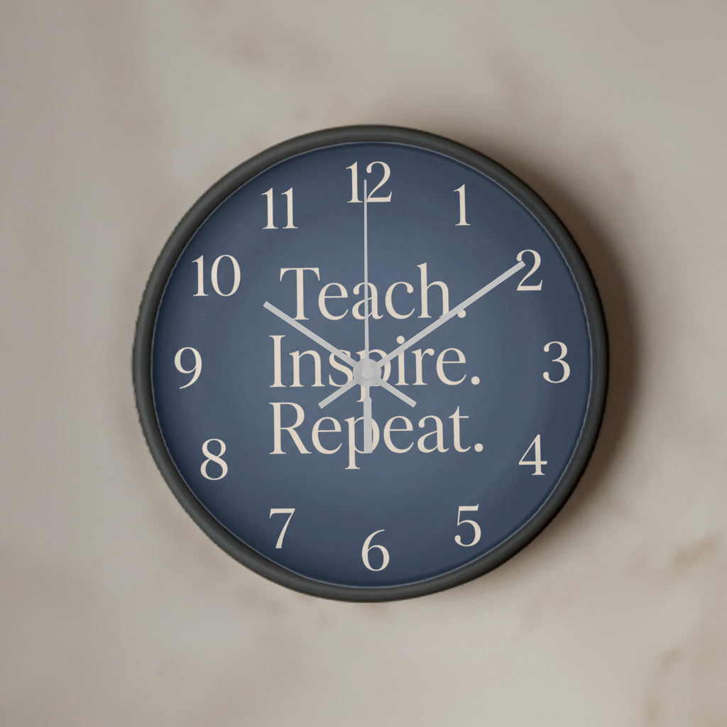 Teacher Wooden Clock – "Teach. Inspire. Repeat." Navy Wall Clock