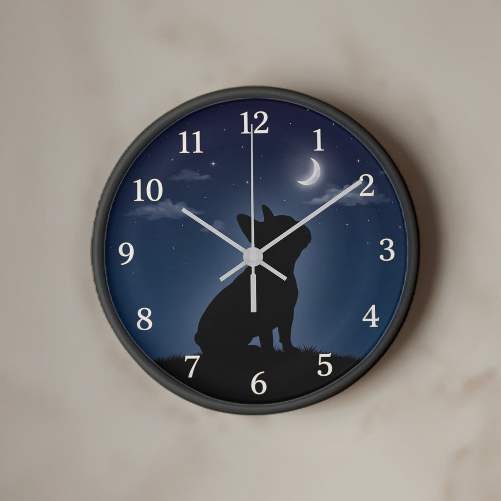 French Bulldog Wooden Clock – "Moonlit Gaze" Silhouette Wall Clock