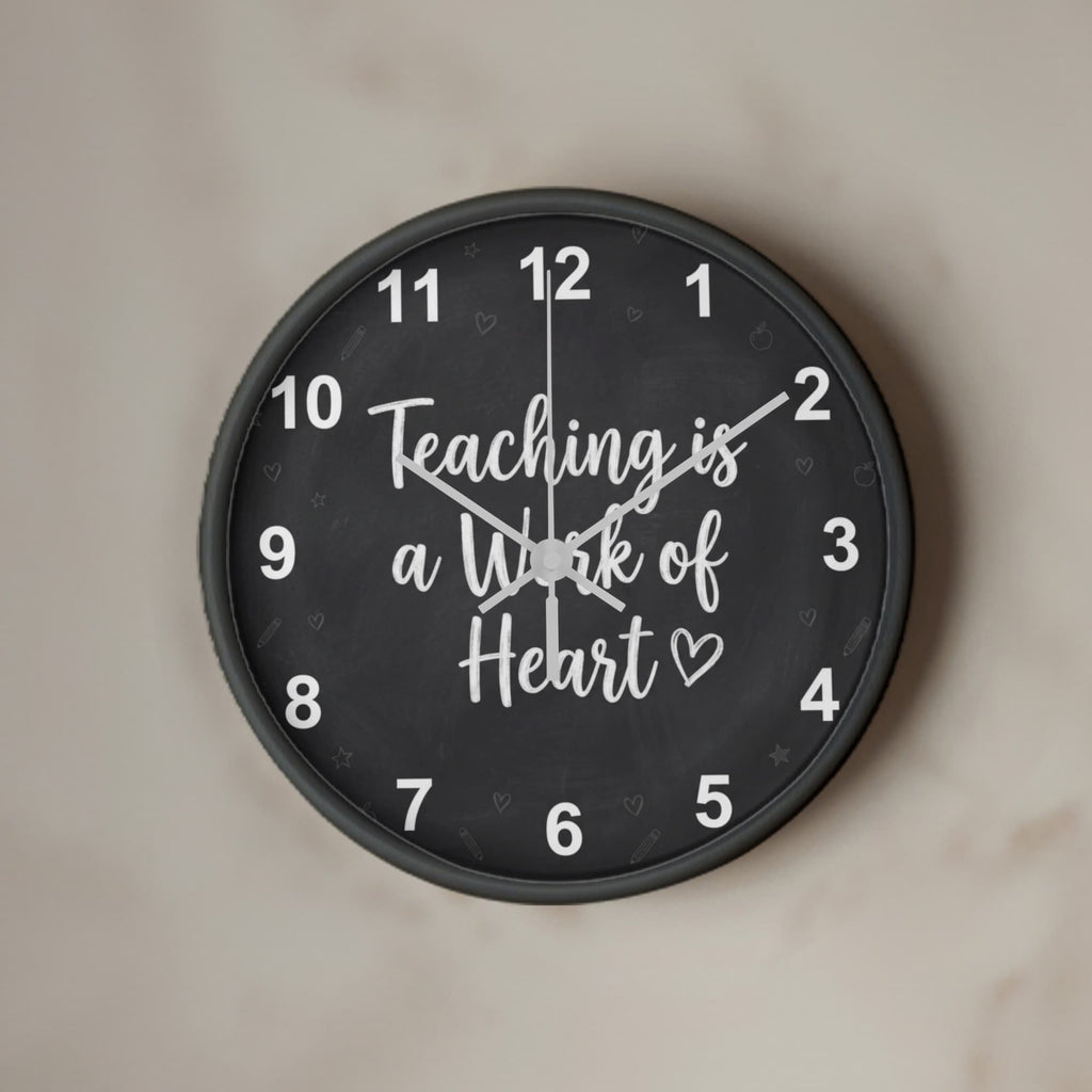Teacher Wooden Clock – "Teaching is a Work of Heart" Chalkboard Wall Clock