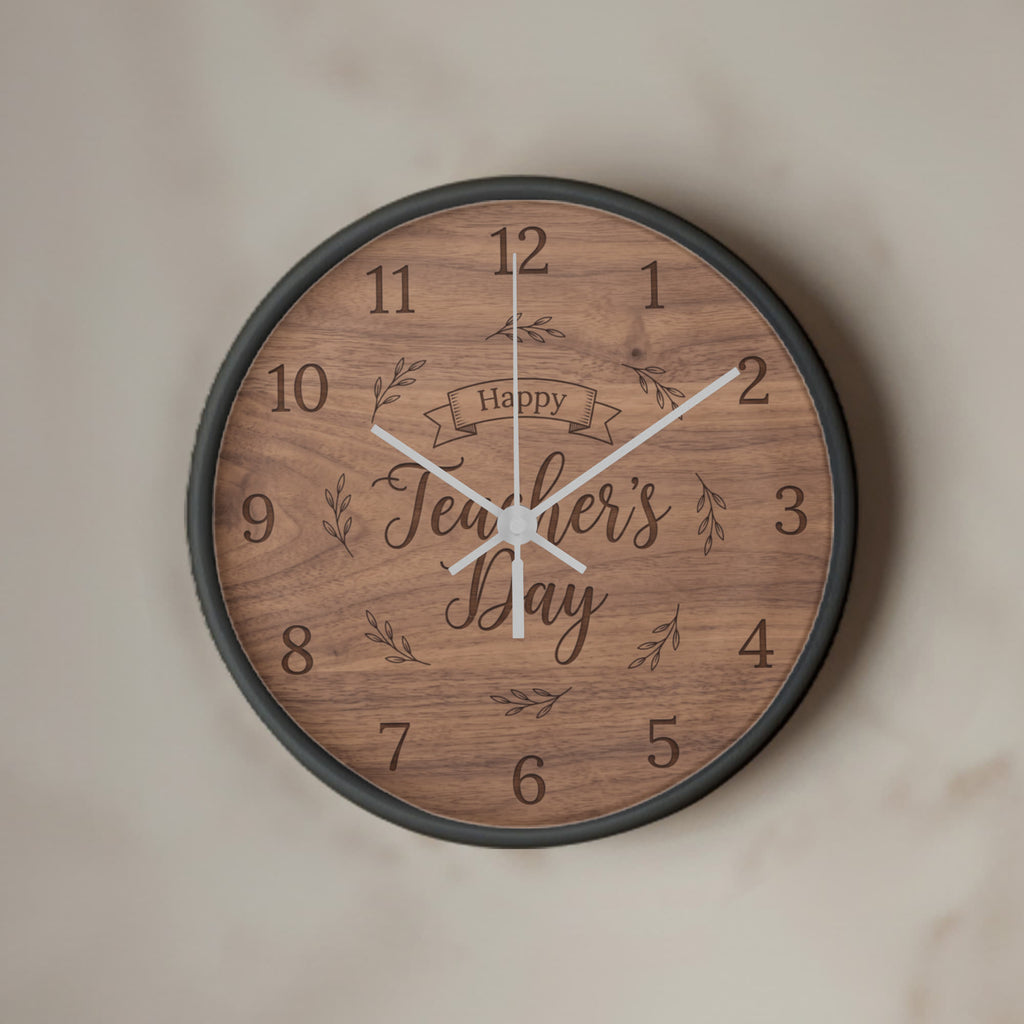 Teacher Wooden Clock – "Happy Teacher’s Day" Engraved Wood Wall Clock