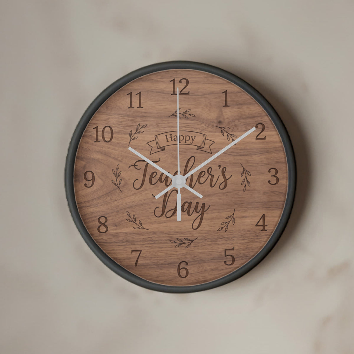 Teacher Wooden Clock – "Happy Teacher’s Day" Engraved Wood Wall Clock