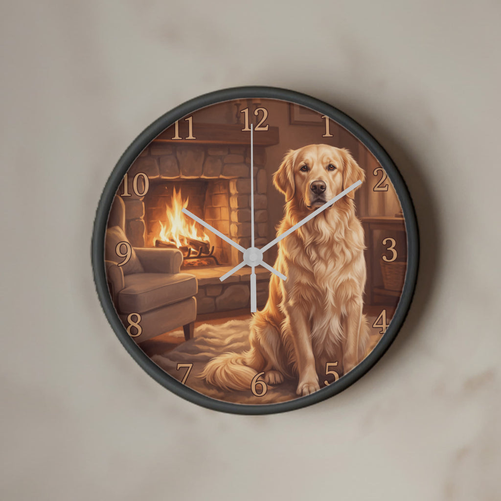 Golden Retriever Wooden Clock – "Cozy Fireside" Wall Clock