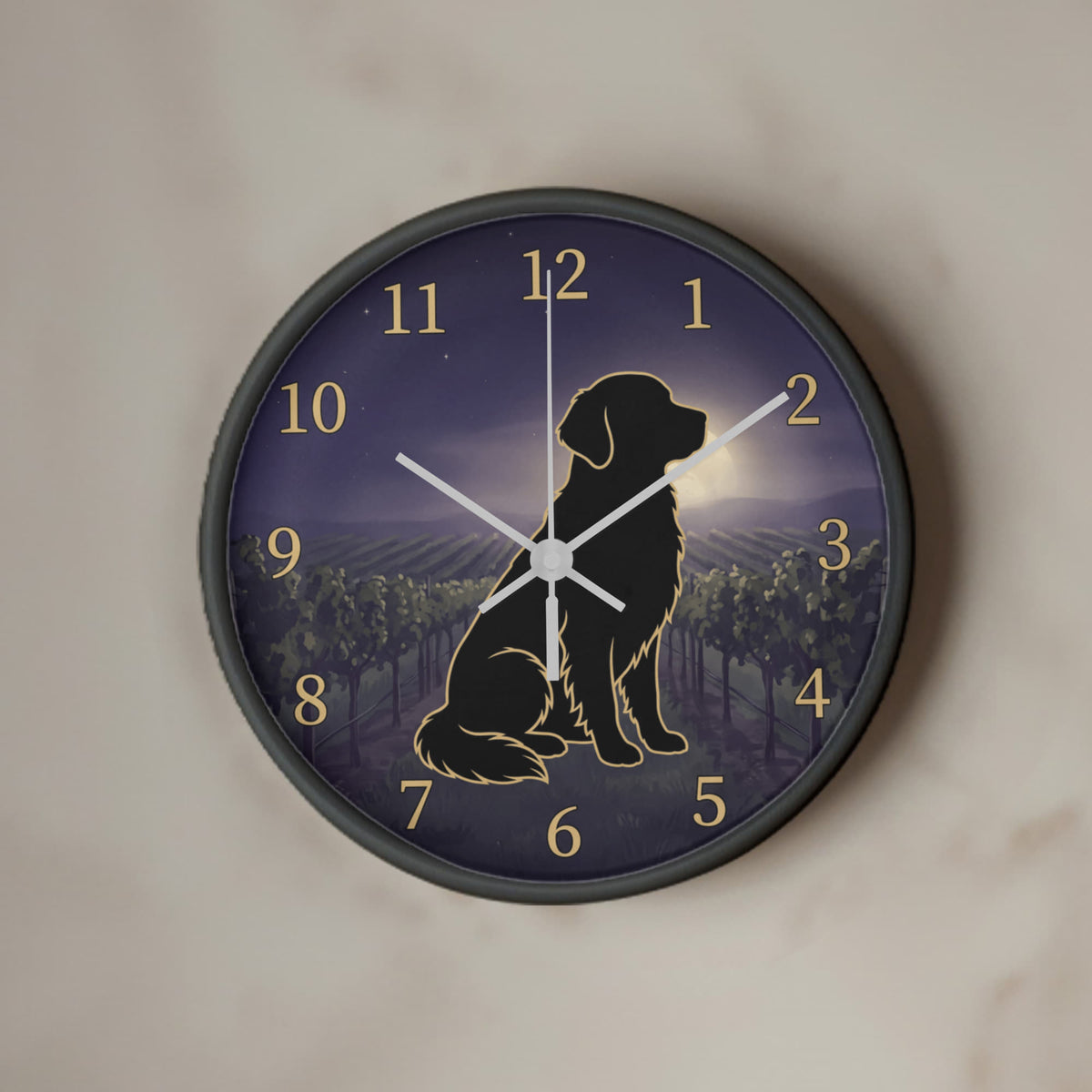 Golden Retriever Wooden Clock – "Vineyard Moonlight" Wall Clock