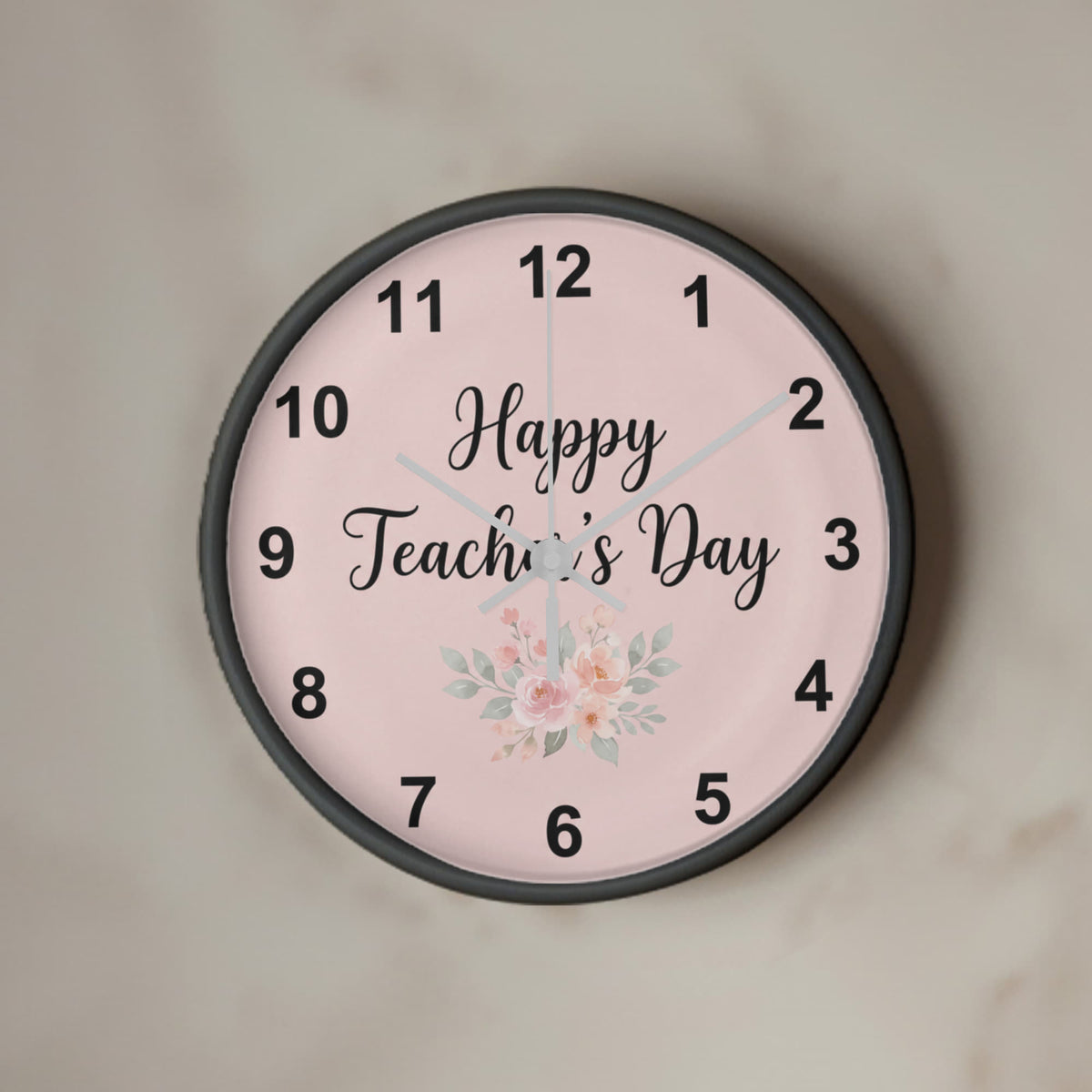 Teacher Wooden Clock – "Happy Teacher’s Day" Floral Wall Clock Gift