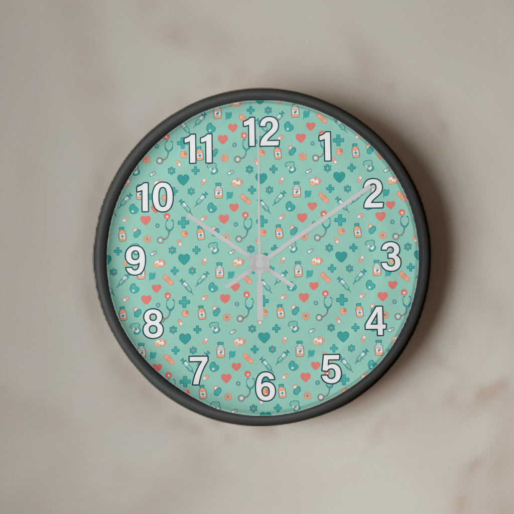 Nurse Wooden Clock – Medical Icons Pattern Wall Clock