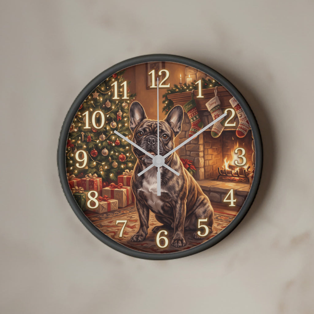 French Bulldog Wooden Clock – "Christmas Fireplace" Wall Clock