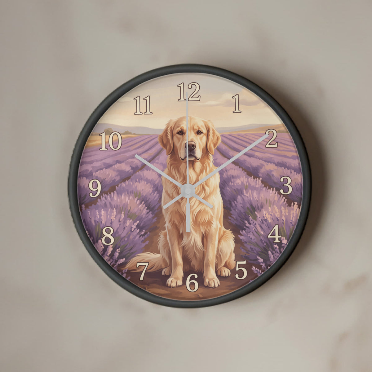 Golden Retriever Wooden Clock – "Lavender Fields" Wall Clock
