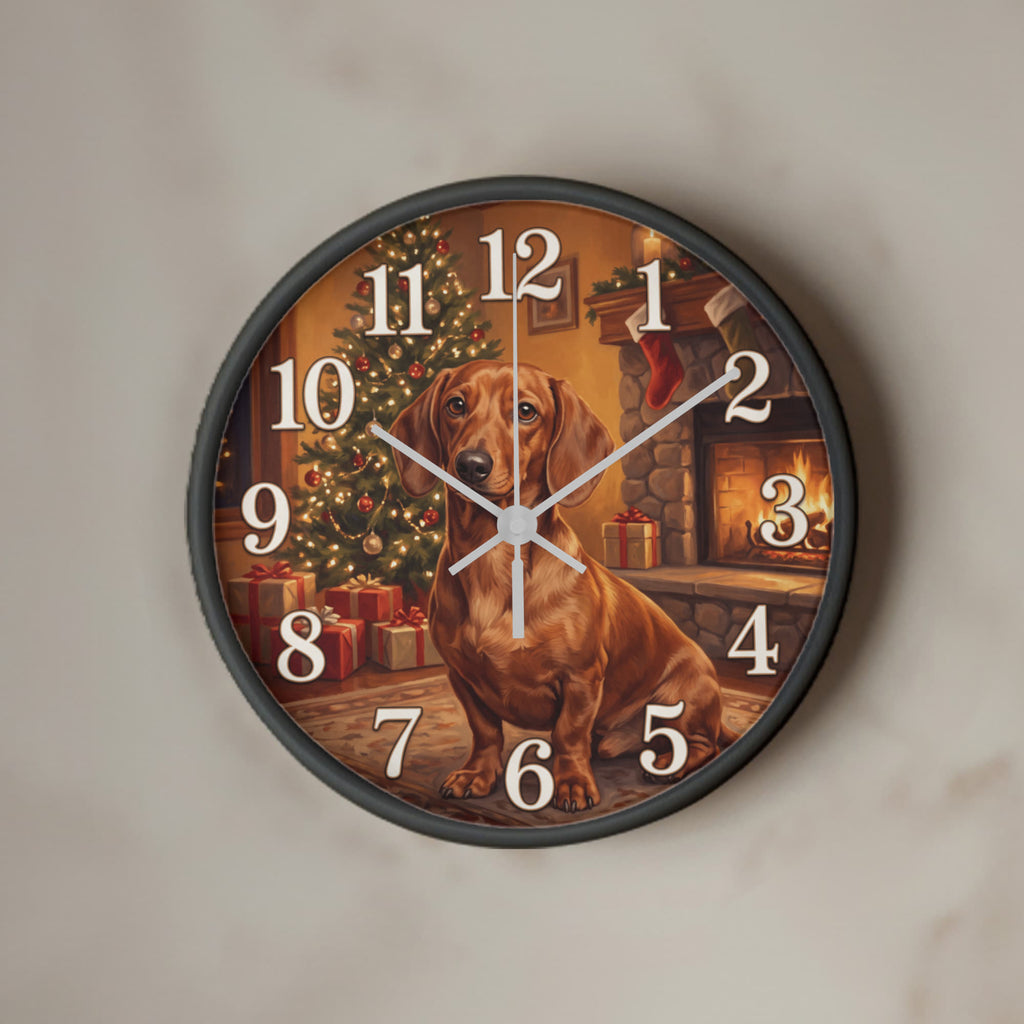 Dachshund Wooden Clock – "Fireside Glow" Red Wall Clock