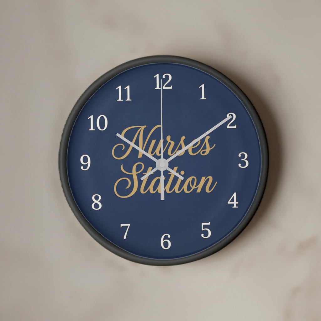 Nurse Wooden Clock – "Nurses Station" Navy Gold Wall Clock