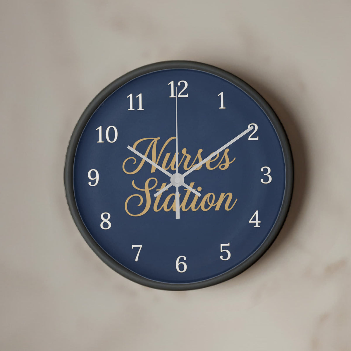 Nurse Wooden Clock – "Nurses Station" Navy Gold Wall Clock