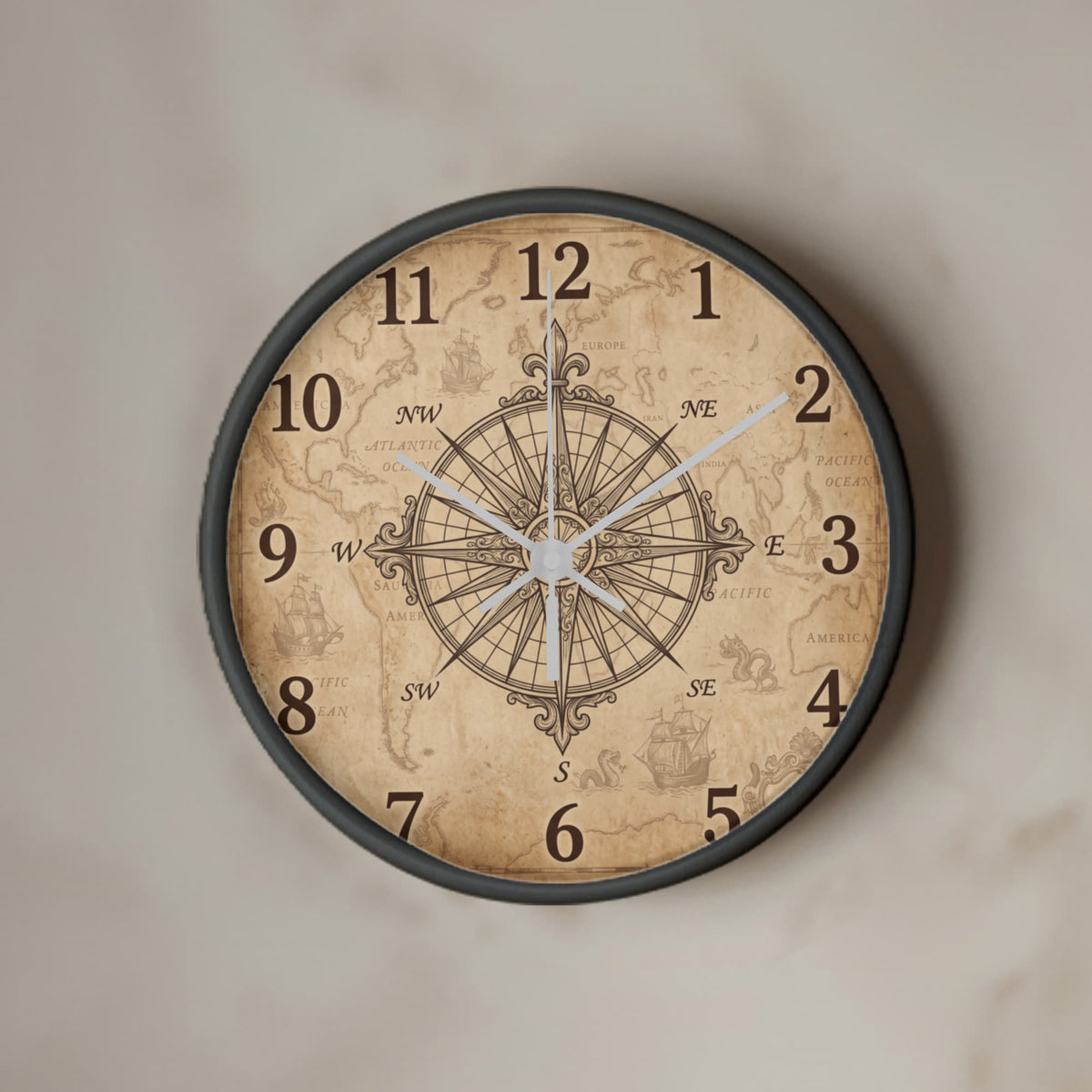 Teacher Wooden Clock – Vintage Compass Map Wall Clock