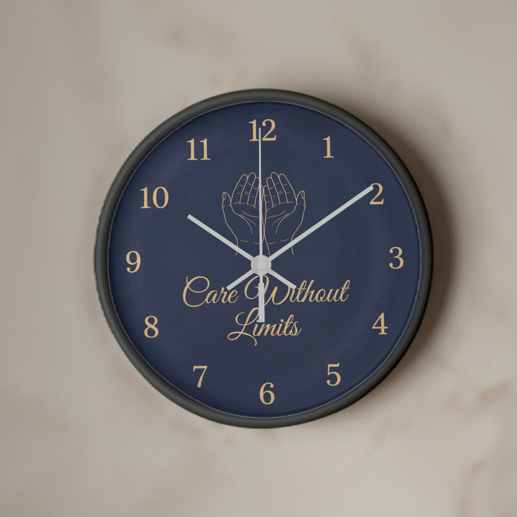 Nurse Wooden Clock – "Care Without Limits" Navy Wall Clock
