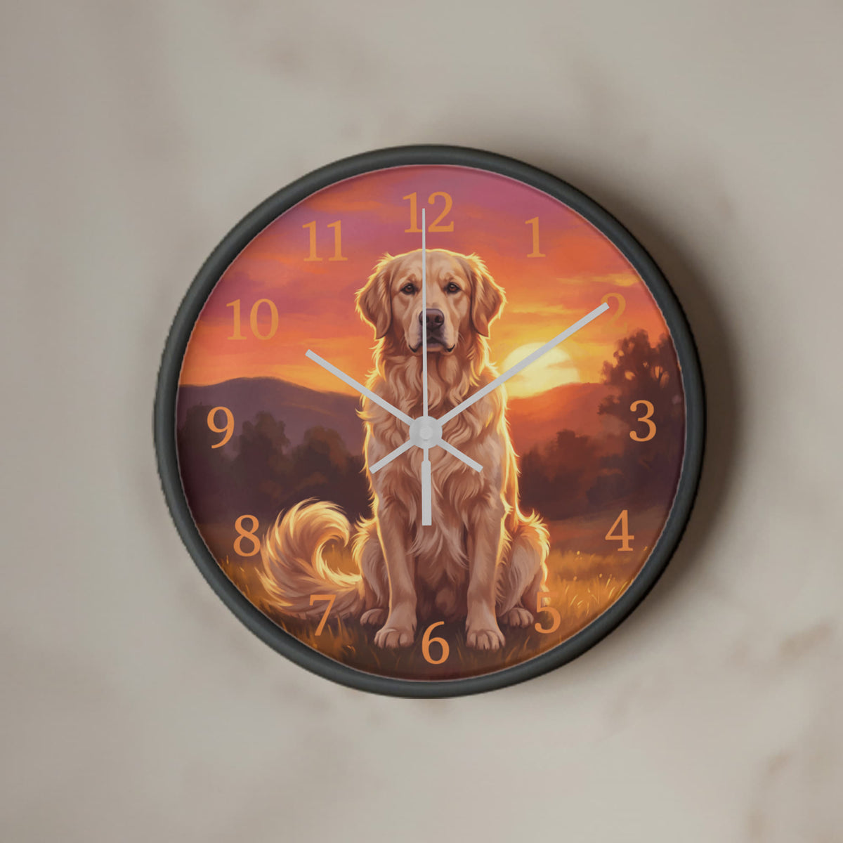 Golden Retriever Wooden Clock – "Sunset Meadow" Wall Clock