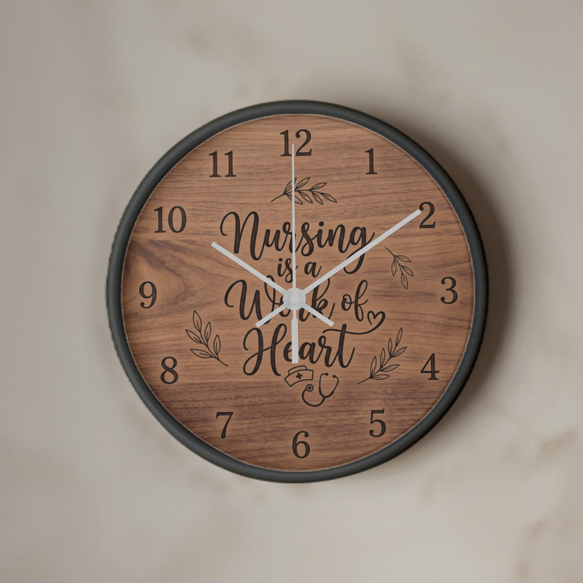 Nurse Wooden Clock – "Nursing is a Work of Heart" Wood Wall Clock