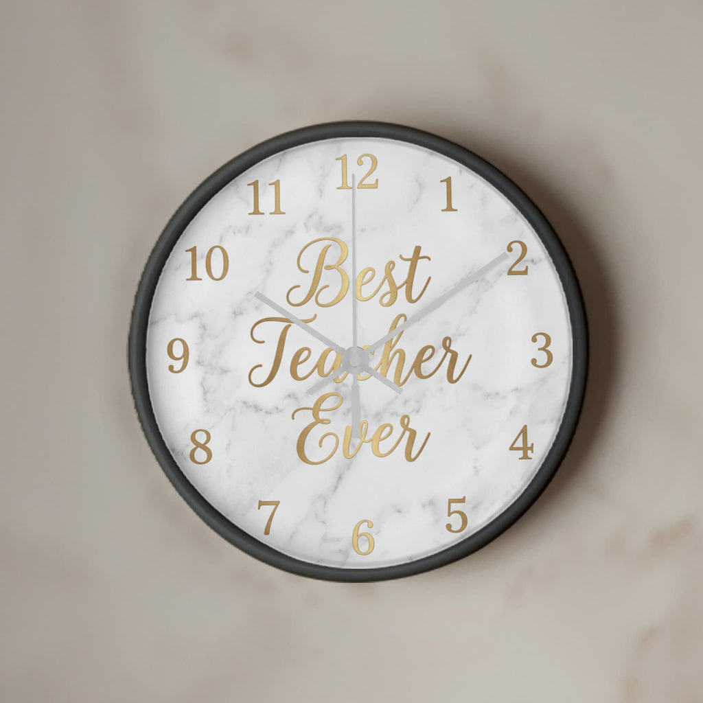 Teacher Wooden Clock – "Best Teacher Ever" Marble Gold Wall Clock