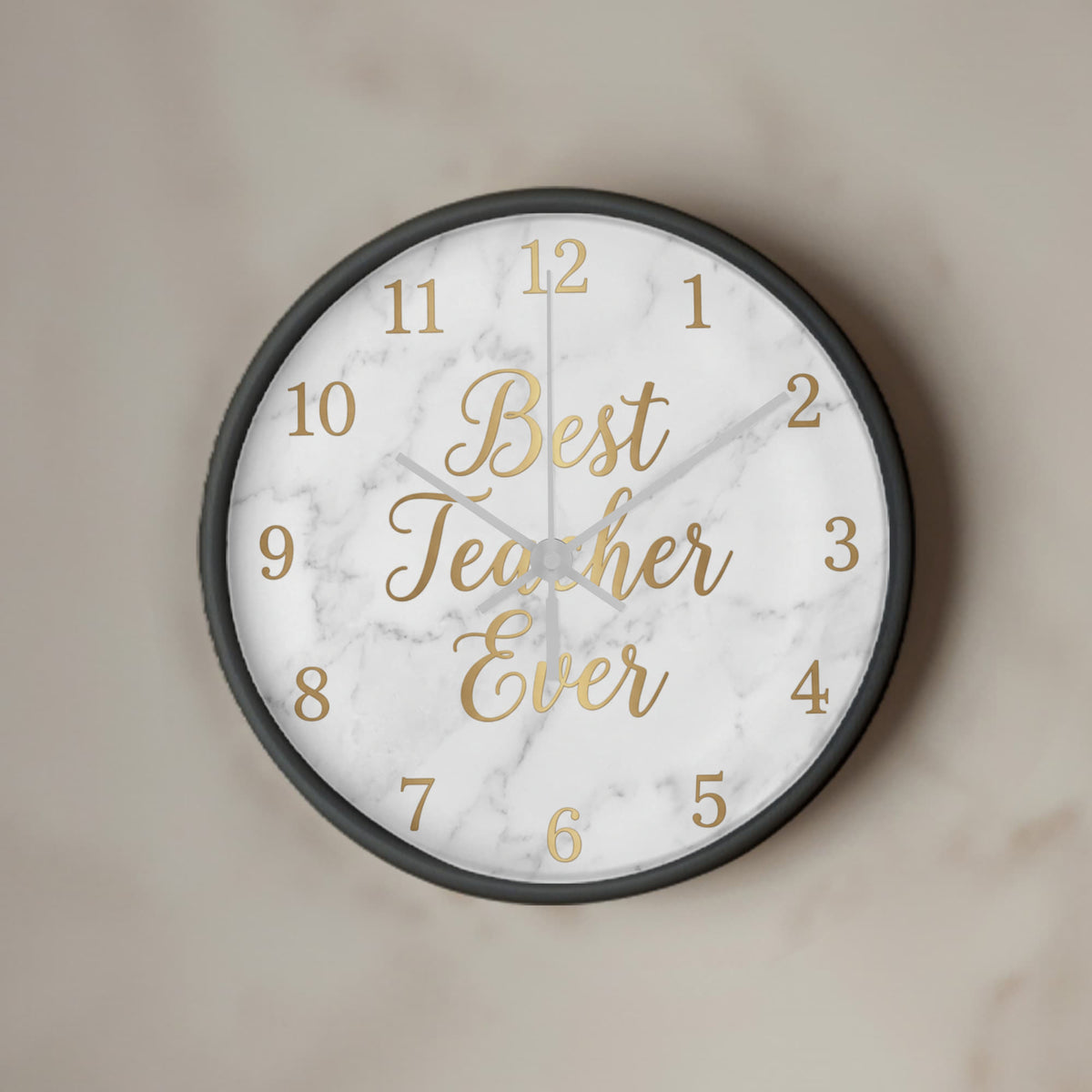 Teacher Wooden Clock – "Best Teacher Ever" Marble Gold Wall Clock
