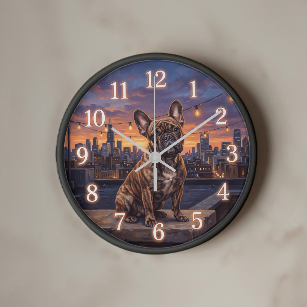 French Bulldog Wooden Clock – "City Rooftop" Wall Clock