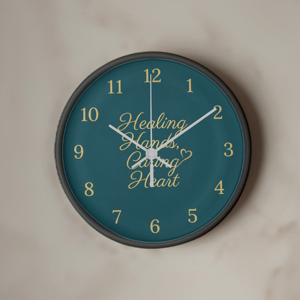 Nurse Wooden Clock – "Healing Hands, Caring Heart" Teal Gold Wall Clock