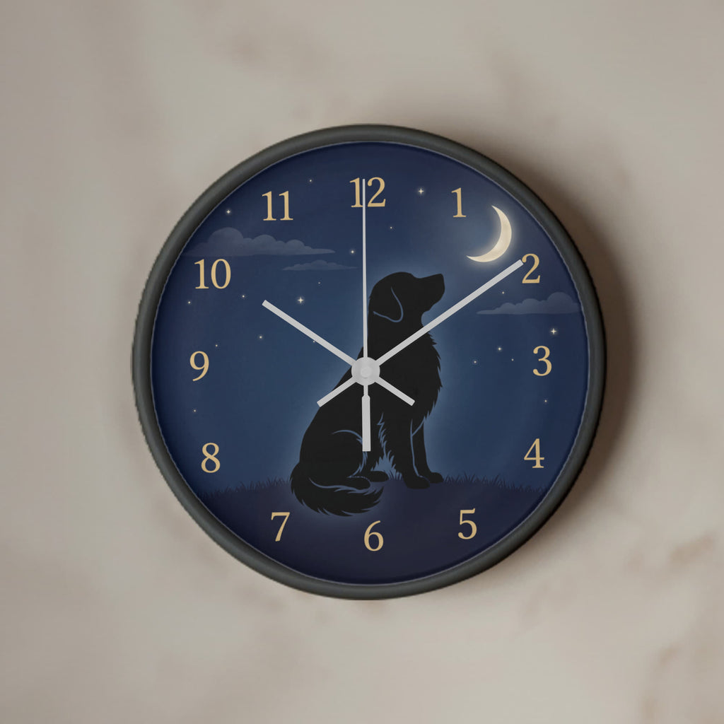 Golden Retriever Wooden Clock – "Crescent Moon Gaze" Wall Clock