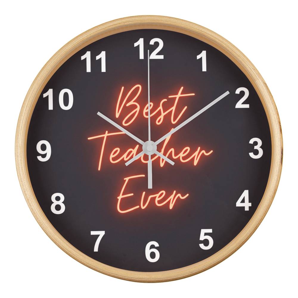 Teacher Wooden Clock – "Best Teacher Ever" Neon Wall Clock