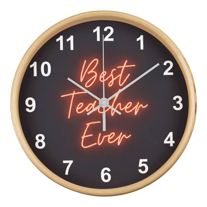 Teacher Wooden Clock – "Best Teacher Ever" Neon Wall Clock