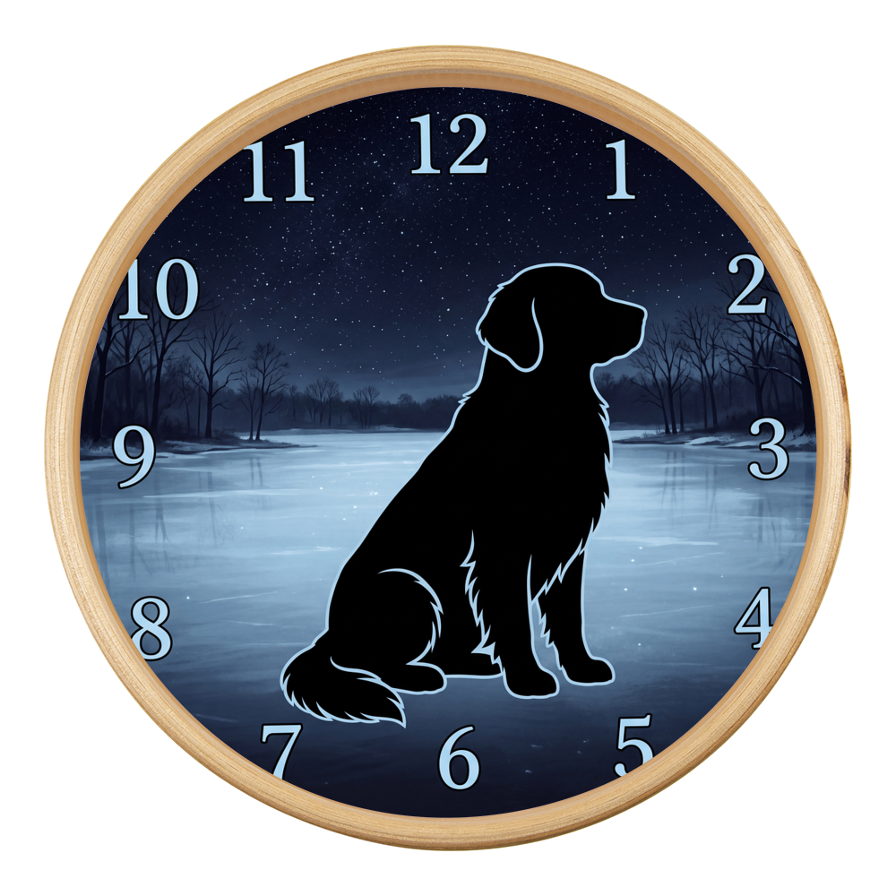 Golden Retriever Wooden Clock – "Frozen Lake Silhouette" Wall Clock